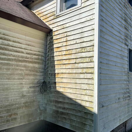 Dirty vinyl house before soft wash